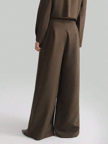 Ontre Women's Pleated Wide Leg Pants, Flattering Silhouette, Comfortable Commuter Casual Pants, Versatile