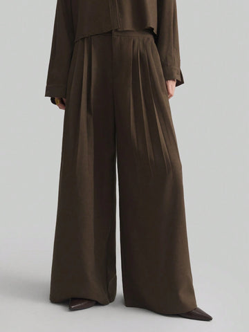 Ontre Women's Pleated Wide Leg Pants, Flattering Silhouette, Comfortable Commuter Casual Pants, Versatile