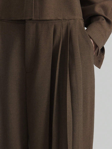 Ontre Women's Pleated Wide Leg Pants, Flattering Silhouette, Comfortable Commuter Casual Pants, Versatile