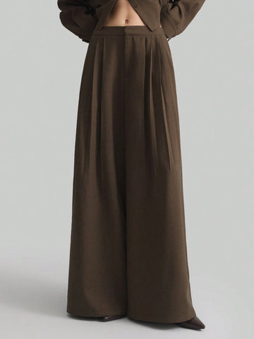 Ontre Women's Pleated Wide Leg Pants, Flattering Silhouette, Comfortable Commuter Casual Pants, Versatile