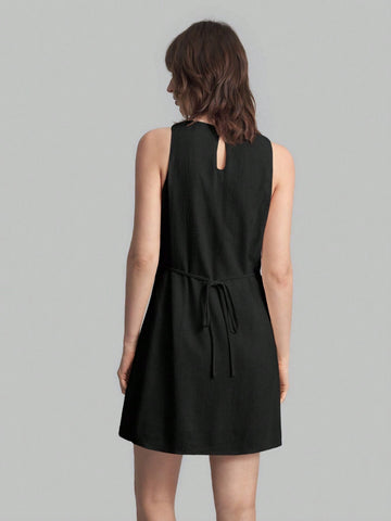 Ontre Women's Short Linen Dress, White, Back To School, Casual Wear