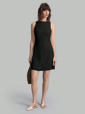 Ontre Women's Short Linen Dress, White, Back To School, Casual Wear