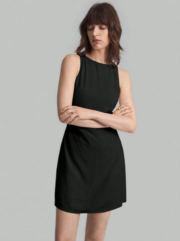 Ontre Women's Short Linen Dress, White, Back To School, Casual Wear