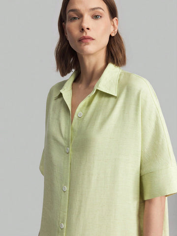 Ontre Women's Solid Color Button Front Pocket Casual Dress