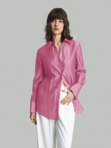 Women's Solid Color Loose Long Sleeve Casual Shirt,