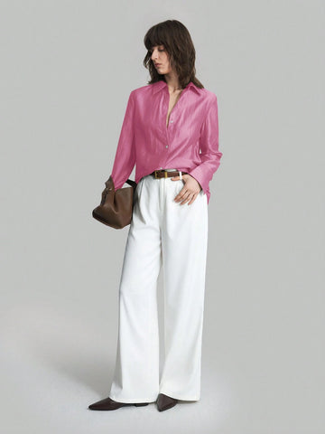 Women's Solid Color Loose Long Sleeve Casual Shirt,