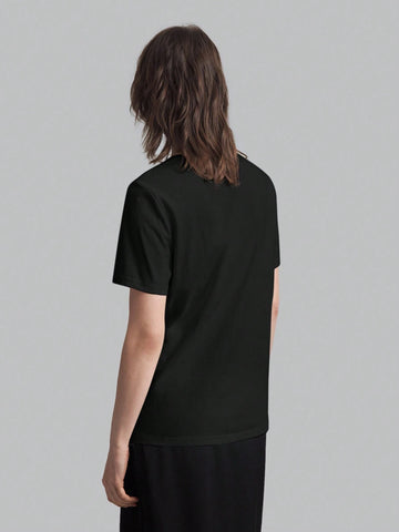 Women's Solid Color Minimalist Daily Wear Round Neck Short Sleeve T-Shirt, Black, Casual Loose Fi
