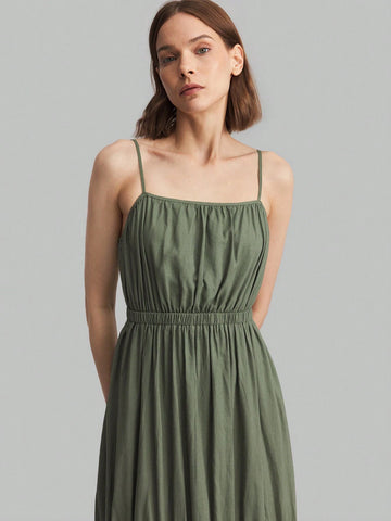 Ontre Women's Solid Color Ruffle Hem Casual Cami Dress For Summer
