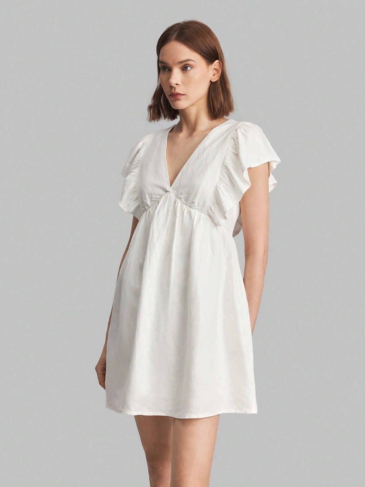 Ontre Women's Solid Color Simple Daily V-Neck Dress