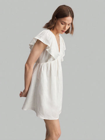 Ontre Women's Solid Color Simple Daily V-Neck Dress