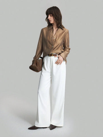 Ontre Women's Spring/Summer Casual Solid Color Long Sleeve Casual Shirt