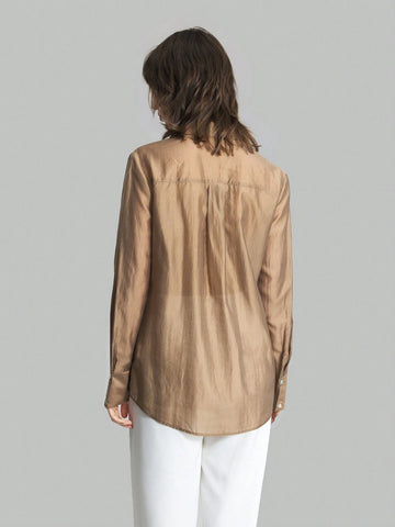 Ontre Women's Spring/Summer Casual Solid Color Long Sleeve Casual Shirt