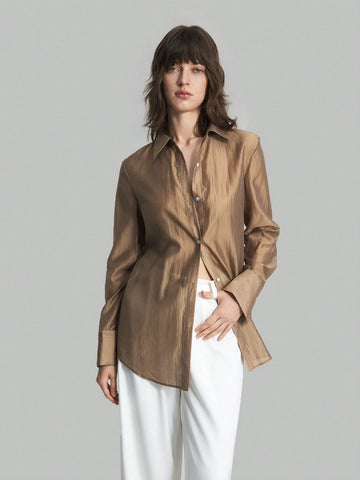 Ontre Women's Spring/Summer Casual Solid Color Long Sleeve Casual Shirt