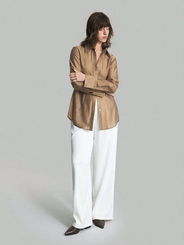 Ontre Women's Spring/Summer Casual Solid Color Long Sleeve Casual Shirt