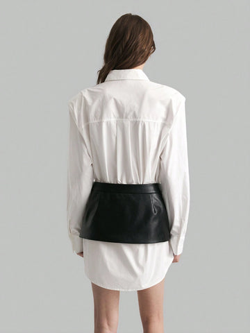 Women's White Wide Shoulder Blouse, School Uniform Shirt, Autumn Tops