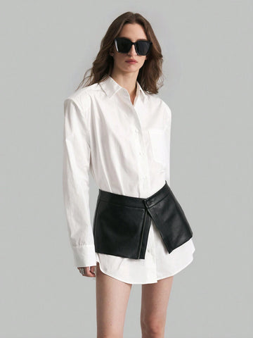 Women's White Wide Shoulder Blouse, School Uniform Shirt, Autumn Tops