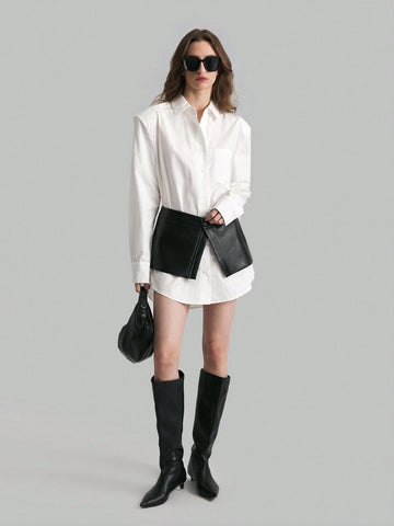 Women's White Wide Shoulder Blouse, School Uniform Shirt, Autumn Tops