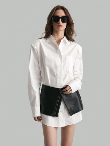 Women's White Wide Shoulder Blouse, School Uniform Shirt, Autumn Tops