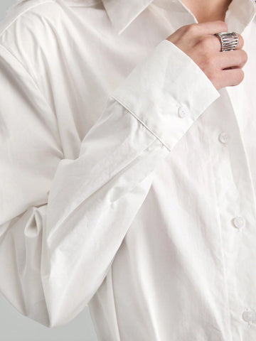 Women's White Wide Shoulder Blouse, School Uniform Shirt, Autumn Tops