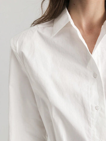 Women's White Wide Shoulder Blouse, School Uniform Shirt, Autumn Tops