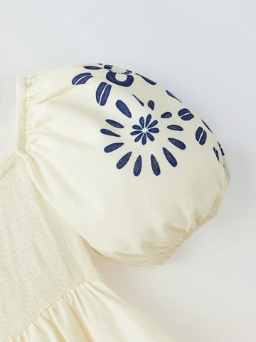 Young Girl Floral Embroidery Casual Skater Dress