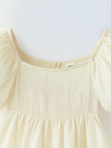 Young Girl Floral Embroidery Casual Skater Dress