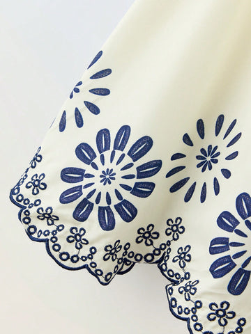 Young Girl Floral Embroidery Casual Skater Dress