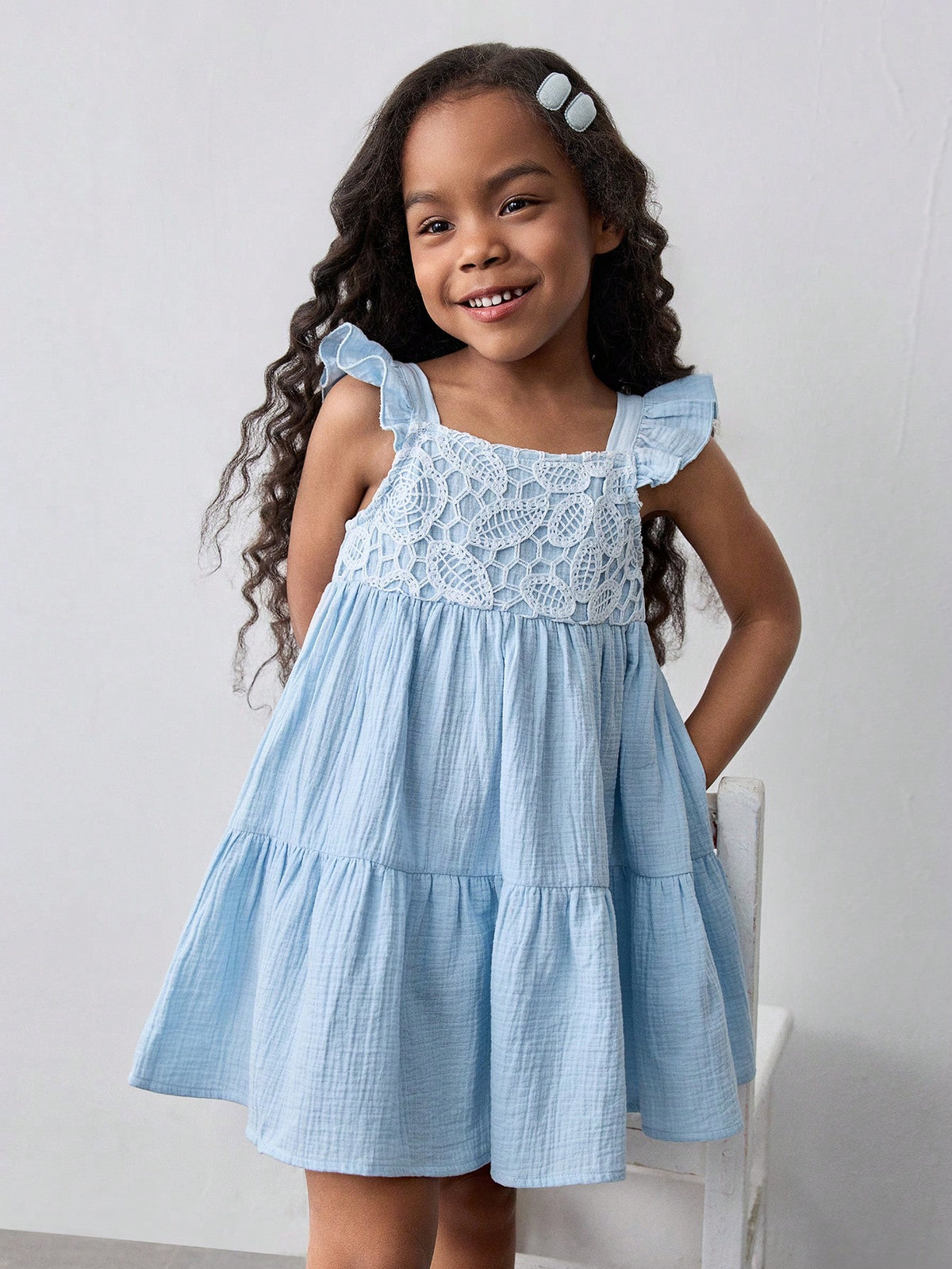 Young Girl Loose Casual Contrast Lace Cap Sleeve Cute Dress