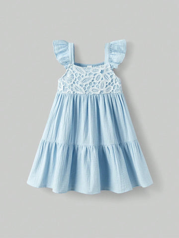 Young Girl Loose Casual Contrast Lace Cap Sleeve Cute Dress