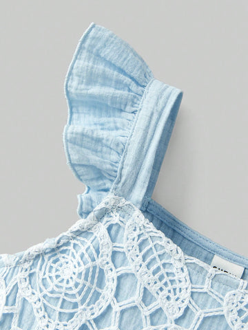 Young Girl Loose Casual Contrast Lace Cap Sleeve Cute Dress