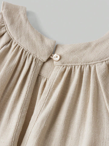 Young Girl Loose Casual Hollow Out Puff Sleeve Ruffle Hem Dress