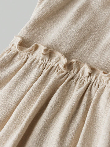 Young Girl Loose Casual Hollow Out Puff Sleeve Ruffle Hem Dress