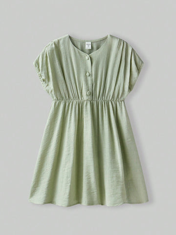 Young Girl Loose Casual Round Neck Short Sleeve Dress