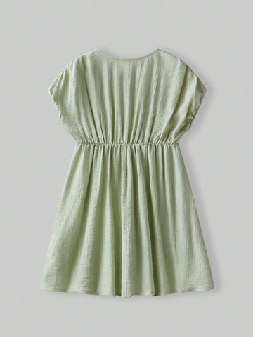 Young Girl Loose Casual Round Neck Short Sleeve Dress