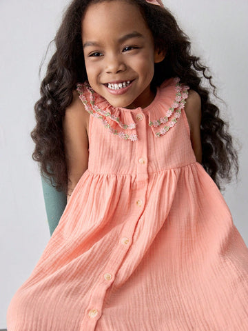Young Girl Loose Casual Ruffle Collar Dress
