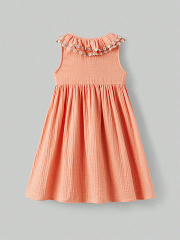 Young Girl Loose Casual Ruffle Collar Dress