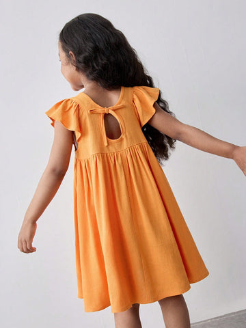 Young Girl Loose Casual Ruffle Hem Hollow Back Short Dress