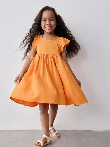 Young Girl Loose Casual Ruffle Hem Hollow Back Short Dress