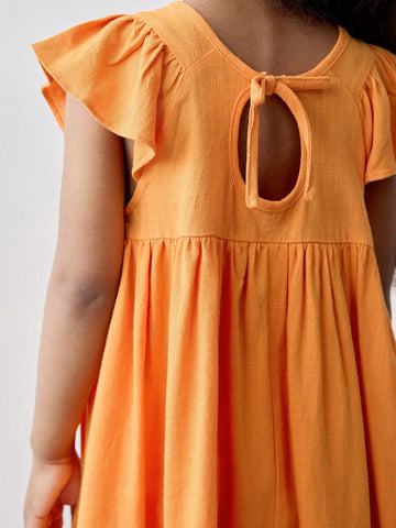 Young Girl Loose Casual Ruffle Hem Hollow Back Short Dress