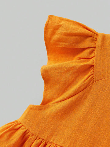 Young Girl Loose Casual Ruffle Hem Hollow Back Short Dress