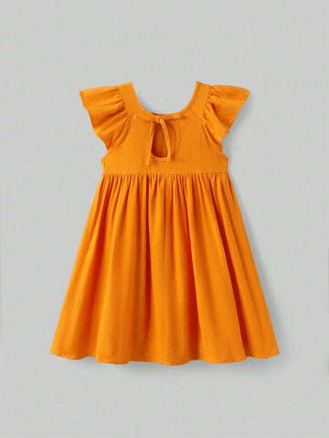 Young Girl Loose Casual Ruffle Hem Hollow Back Short Dress