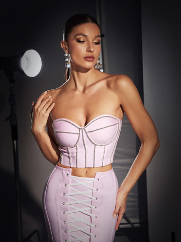 Orly Crystal Lace Up Bandage Skirt Set