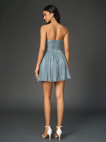 PARTHEA Backless Cut Out Ruched Bodycon Tube Sparkle Dress