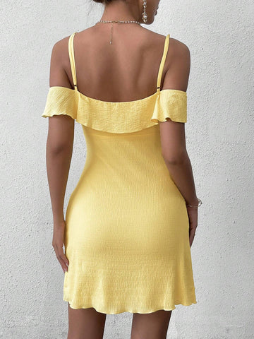 PARTHEA Ruched Ruffles Cami Bodycon Dress