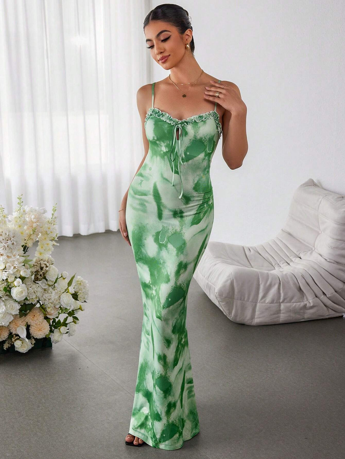 PARTHEA Tie Front Print Cami Long Dress