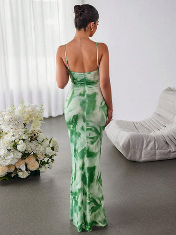 PARTHEA Tie Front Print Cami Long Dress