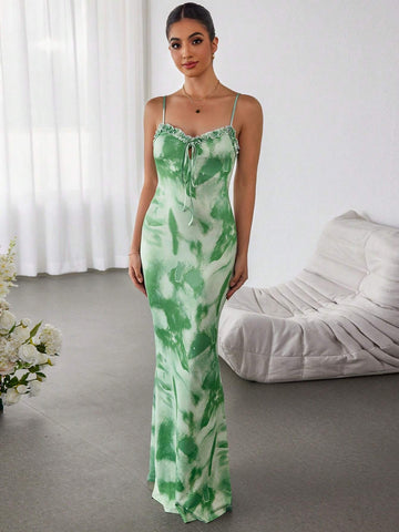PARTHEA Tie Front Print Cami Long Dress