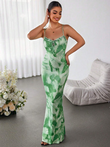 PARTHEA Tie Front Print Cami Long Dress