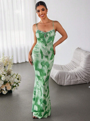 PARTHEA Tie Front Print Cami Long Dress