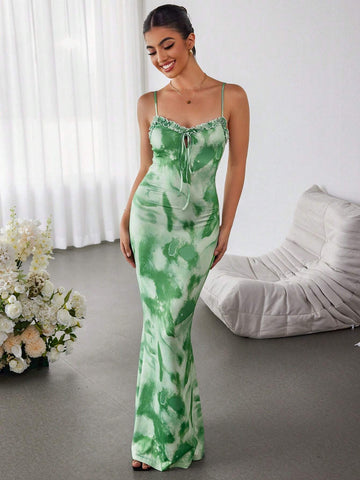 PARTHEA Tie Front Print Cami Long Dress